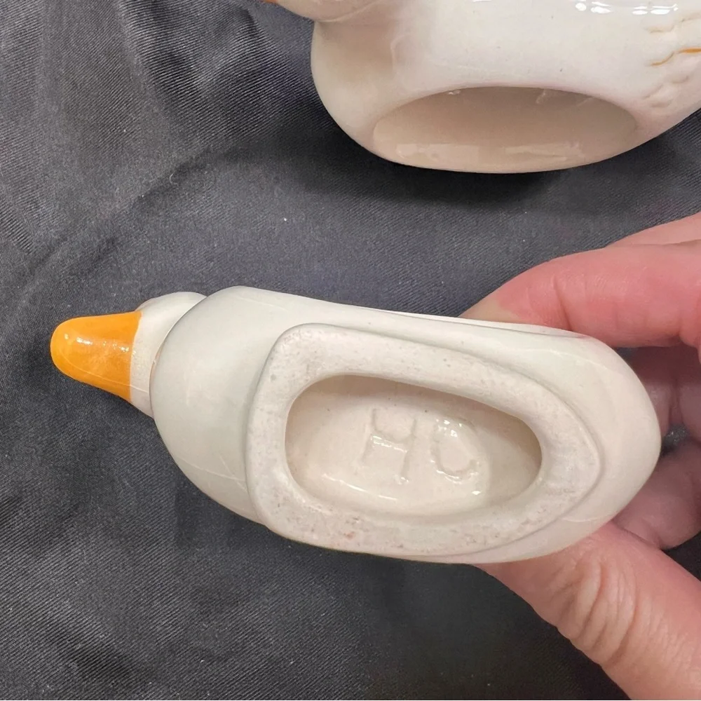 White Ceramic‎ Duck Goose Napkin Holders Rings Set Of 6 By Helen C Vintage
